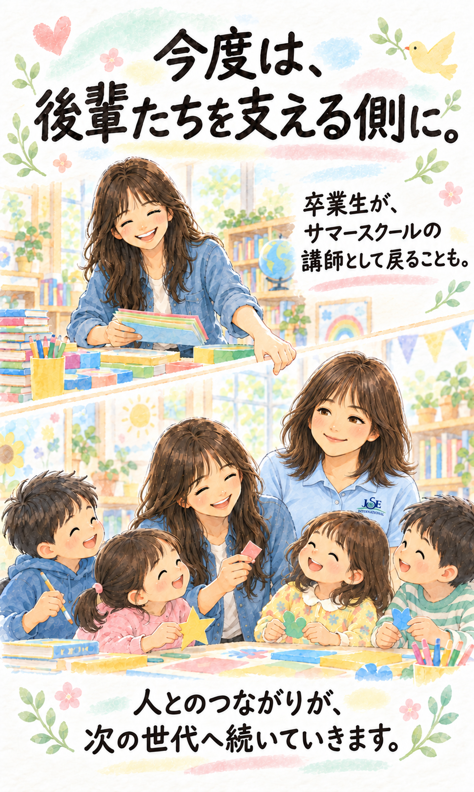 今度は、後輩たちを支える側に。 卒業生が、サマースクールの講師として戻ることも。 人とのつながりが、次の世代へ続いていきます。